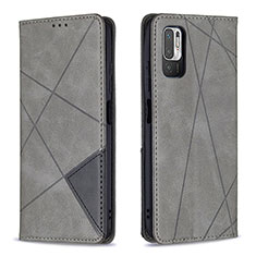 Leather Case Stands Flip Cover Holder B07F for Xiaomi Redmi Note 10 5G Gray