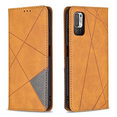 Leather Case Stands Flip Cover Holder B07F for Xiaomi Redmi Note 10T 5G Light Brown