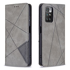 Leather Case Stands Flip Cover Holder B07F for Xiaomi Redmi Note 11 4G (2021) Gray