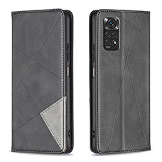 Leather Case Stands Flip Cover Holder B07F for Xiaomi Redmi Note 11 4G (2022) Black