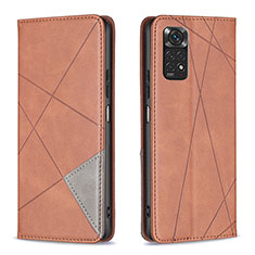 Leather Case Stands Flip Cover Holder B07F for Xiaomi Redmi Note 11 4G (2022) Brown