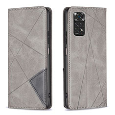 Leather Case Stands Flip Cover Holder B07F for Xiaomi Redmi Note 11 4G (2022) Gray