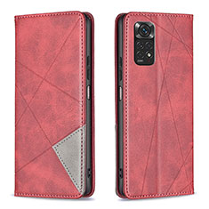 Leather Case Stands Flip Cover Holder B07F for Xiaomi Redmi Note 11 4G (2022) Red