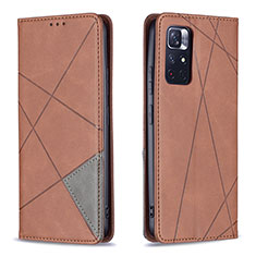 Leather Case Stands Flip Cover Holder B07F for Xiaomi Redmi Note 11 5G Brown