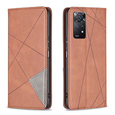 Leather Case Stands Flip Cover Holder B07F for Xiaomi Redmi Note 11 Pro 4G Brown