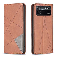 Leather Case Stands Flip Cover Holder B07F for Xiaomi Redmi Note 11E Pro 5G Brown