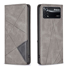 Leather Case Stands Flip Cover Holder B07F for Xiaomi Redmi Note 11E Pro 5G Gray