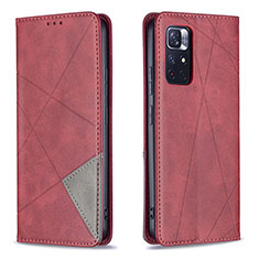 Leather Case Stands Flip Cover Holder B07F for Xiaomi Redmi Note 11T 5G Red