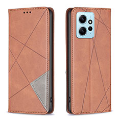 Leather Case Stands Flip Cover Holder B07F for Xiaomi Redmi Note 12 4G Brown