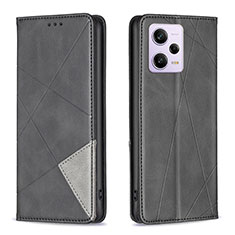 Leather Case Stands Flip Cover Holder B07F for Xiaomi Redmi Note 12 Explorer Black