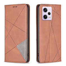 Leather Case Stands Flip Cover Holder B07F for Xiaomi Redmi Note 12 Pro+ Plus 5G Brown