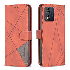 Leather Case Stands Flip Cover Holder B08F for Motorola Moto E13 Orange