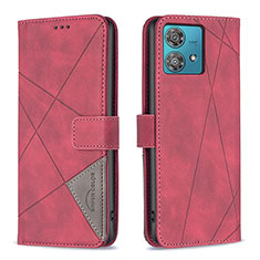 Leather Case Stands Flip Cover Holder B08F for Motorola Moto Edge 40 Neo 5G Red