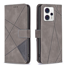 Leather Case Stands Flip Cover Holder B08F for Motorola Moto G13 Gray