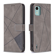 Leather Case Stands Flip Cover Holder B08F for Nokia C12 Plus Gray