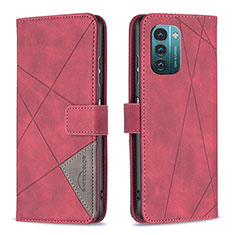 Leather Case Stands Flip Cover Holder B08F for Nokia G21 Red