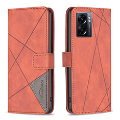 Leather Case Stands Flip Cover Holder B08F for Oppo A57 5G Orange