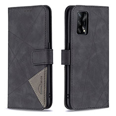 Leather Case Stands Flip Cover Holder B08F for Oppo A74 4G Black