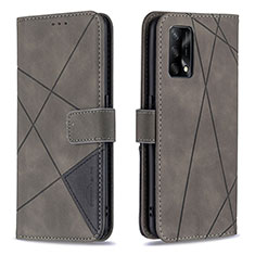 Leather Case Stands Flip Cover Holder B08F for Oppo A74 4G Gray