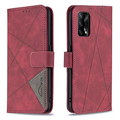 Leather Case Stands Flip Cover Holder B08F for Oppo A74 4G Red