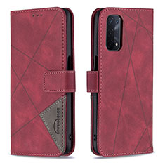 Leather Case Stands Flip Cover Holder B08F for Oppo A74 5G Red