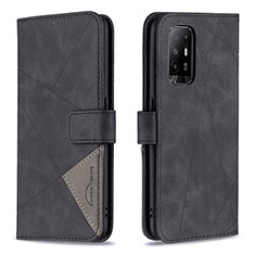 Leather Case Stands Flip Cover Holder B08F for Oppo A94 5G Black