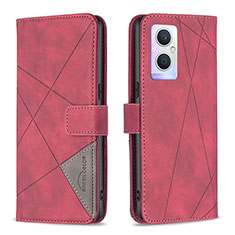 Leather Case Stands Flip Cover Holder B08F for Oppo A96 5G Red