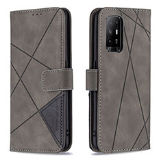 Leather Case Stands Flip Cover Holder B08F for Oppo F19 Pro+ Plus 5G Gray