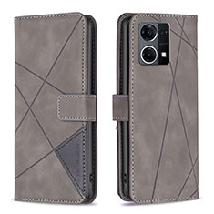 Leather Case Stands Flip Cover Holder B08F for Oppo F21 Pro 4G Gray