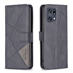 Leather Case Stands Flip Cover Holder B08F for Oppo Find X5 Pro 5G Black