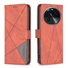 Leather Case Stands Flip Cover Holder B08F for Oppo Find X6 5G Orange