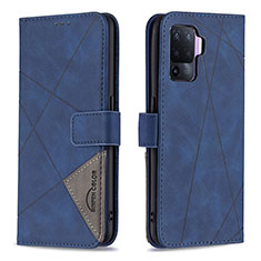 Leather Case Stands Flip Cover Holder B08F for Oppo Reno5 Lite Blue