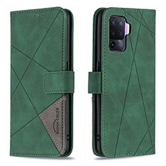 Leather Case Stands Flip Cover Holder B08F for Oppo Reno5 Lite Green