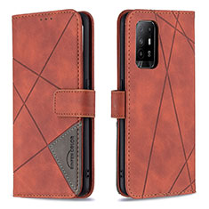 Leather Case Stands Flip Cover Holder B08F for Oppo Reno5 Z 5G Orange