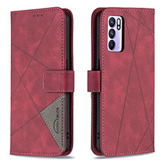 Leather Case Stands Flip Cover Holder B08F for Oppo Reno6 5G Red