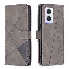 Leather Case Stands Flip Cover Holder B08F for Oppo Reno7 Lite 5G Gray