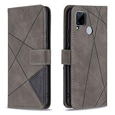 Leather Case Stands Flip Cover Holder B08F for Realme C12 Gray