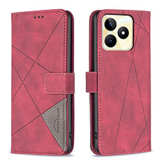 Leather Case Stands Flip Cover Holder B08F for Realme C51 Red