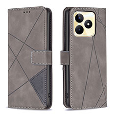 Leather Case Stands Flip Cover Holder B08F for Realme C53 India Gray