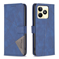 Leather Case Stands Flip Cover Holder B08F for Realme C67 Blue