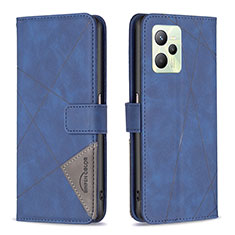 Leather Case Stands Flip Cover Holder B08F for Realme Narzo 50A Prime Blue