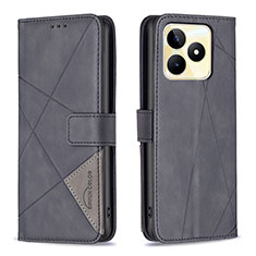 Leather Case Stands Flip Cover Holder B08F for Realme Narzo N53 Black