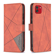 Leather Case Stands Flip Cover Holder B08F for Samsung Galaxy A03 Orange