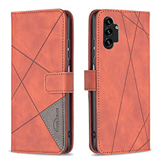 Leather Case Stands Flip Cover Holder B08F for Samsung Galaxy A13 4G Orange