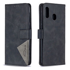 Leather Case Stands Flip Cover Holder B08F for Samsung Galaxy A30 Black