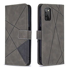 Leather Case Stands Flip Cover Holder B08F for Samsung Galaxy F02S SM-E025F Gray