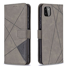 Leather Case Stands Flip Cover Holder B08F for Samsung Galaxy F42 5G Gray