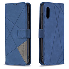 Leather Case Stands Flip Cover Holder B08F for Samsung Galaxy M02 Blue