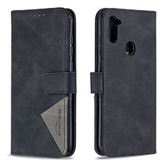 Leather Case Stands Flip Cover Holder B08F for Samsung Galaxy M11 Black