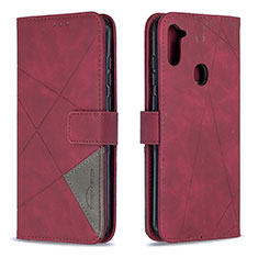 Leather Case Stands Flip Cover Holder B08F for Samsung Galaxy M11 Red